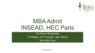 Sai Pavan Bhogireddy | Indian Male Engineer Pool with lower GMAT | INSEAD and HEC Paris MBA Admit