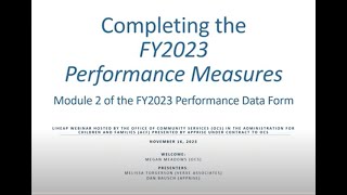 Completing the FY 2023 Performance Data Form – Module 2 (Performance Measures)