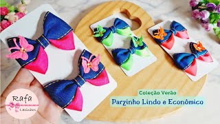 Parzinho Lindo e Econômico - Laço Gravatinha Duas Cores 🎀 Coleção Jeans com Neon - Verão 2023