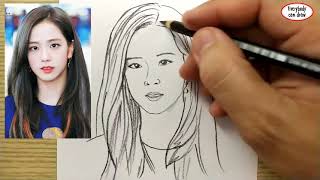 VERY EASY , How to draw kim jisoo blackpink , south korean girl band kpop / learn drawing academy