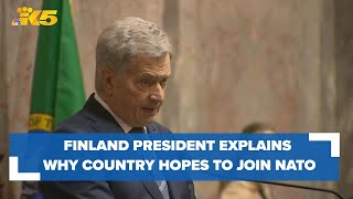 Finland president visiting Washington state, hopes the country will join NATO