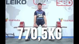 Jack Reynolds USA *Total SJr WR*| 770,5kg Total | 1st Place 83kg Class SJr | IPF Jr Worlds 2024