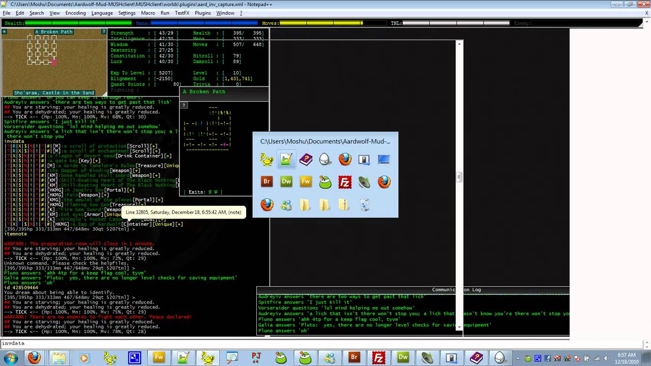 William Arends Aka Moshu Coding Aardwolf Mushclient Inventory Plugin