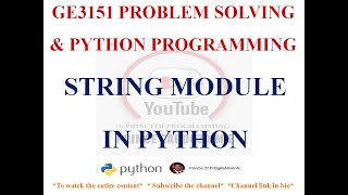 STRING MODULE | GE3151 PROBLEM SOLVING AND PYTHON PROGRAMMING NOTES