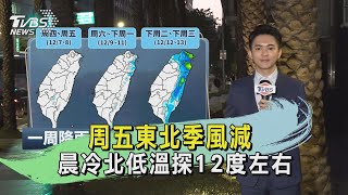 周五東北季風減 晨冷北低溫探12度左右｜TVBS氣象站｜TVBS新聞 20231207 @TVBSNEWS01