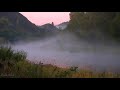 8hrs gentle river and cicadas sounds and birds songs 4k morning fog on the river russia