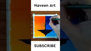 Day and Night Scenery Drawing - Oil Pastels Drawing| Naveen Art