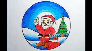 How To Draw Christmas Scenery Step By Step |Drawing Christmas Scenery In A Circle