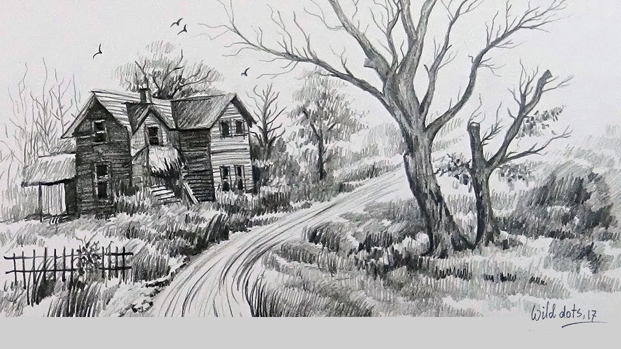 How To Draw A Natural Scenery With Simple Graphite Pencils | Easy And ...