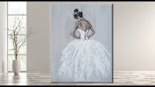 The White Dress / Step by Step Acrylic  Painting for beginners /   MariArtHome