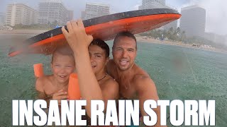 FAMILY CAUGHT IN INSANE TROPICAL STORM WHILE SWIMMING IN THE OCEAN | LIGHTNING THUNDER & HEAVY RAIN