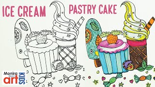 How To Draw Ice cream and Pastry cake || Ice Cream Cone || Chocolate drawing || Cake Drawing