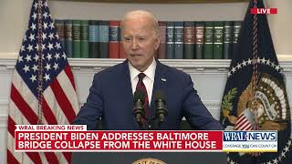 Biden Addresses Baltimore Bridge collapses after powerless cargo ship rams into support column