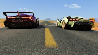 Lamborghini Veneno vs Lambo Sports Drag Race: Sian, Aventador S, Essenza SCV12, SC18, Gallardo SL