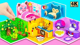 Make 5 Color Pokemon House with Pikachu Kitchen, Pokeball, Jigglypuff Bedroom ❤️ DIY Miniature House