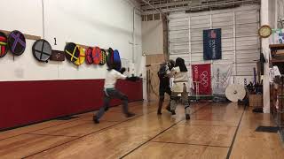 Spear and shield vs 2 sword fighters