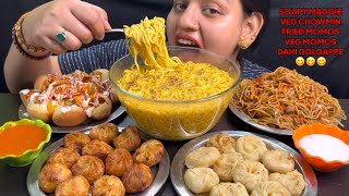 Eating 😋 Dahi Golgappe, Fried Momos, Soupy Maggie, Veg Chowmin I Street Food I F