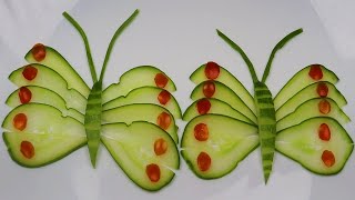 Salad decoration in plate | How to make cucumber butterfly | Fruit and Vegetable carving