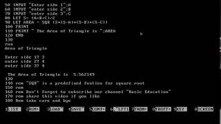 Program to Find Area of a Triangle | GW BASIC Programming Tutorial