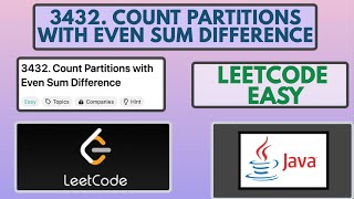 Leetcode | 3432. Count Partitions with Even Sum Difference | Easy | Java Solution