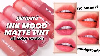 Peripera INK MOOD MATTE TINTS all colors swatch / maskproof test / smear test