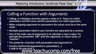 JavaScript Training Tutorial Calling a Function with Arguments