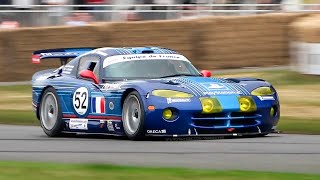 Chrysler/Dodge Viper GTS-R attacking Goodwood hillclimb course w/ iconic V10 engine sound!