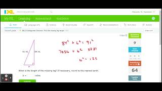 IXL 7th Grade Pythagorean theorem: find the leg