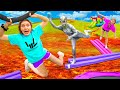 Floor is Lava Challenge vs Pond Monster!! Bounce House Obstacle Course Trap Prank (Captured)