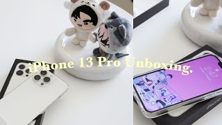 🧸Unboxing / iPhone 13 Pro (silver 128gb) | accessories (aesthetic + asmr) 2021🥛🍙