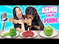 ASMR CON MI PERRO 😅 COME DE TODO 😱 Sandra Cires Art ft KARIM 🔥 Dog Rottweiler Reviewing Food 🔥