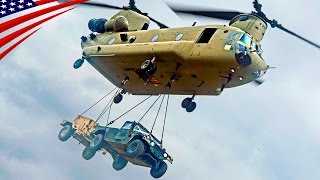 大型輸送ヘリCH-47チヌークの吊り上げ輸送(スリングロード)