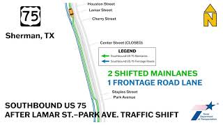 US 75 Sherman, TX - Animation of Southbound Mainline Traffic Switch Houston Street to Park Avenue