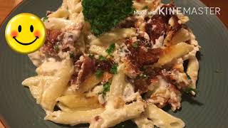 #อาหารอิตาเลียน #แบบง่ายๆ   #Chicken Crispy Bacon Baked,Penne #Creamy Alfredo Sauce #117🥓😋