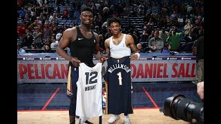 Zion WIlliamson and Ja Morant Exchange Jerseys After The Game