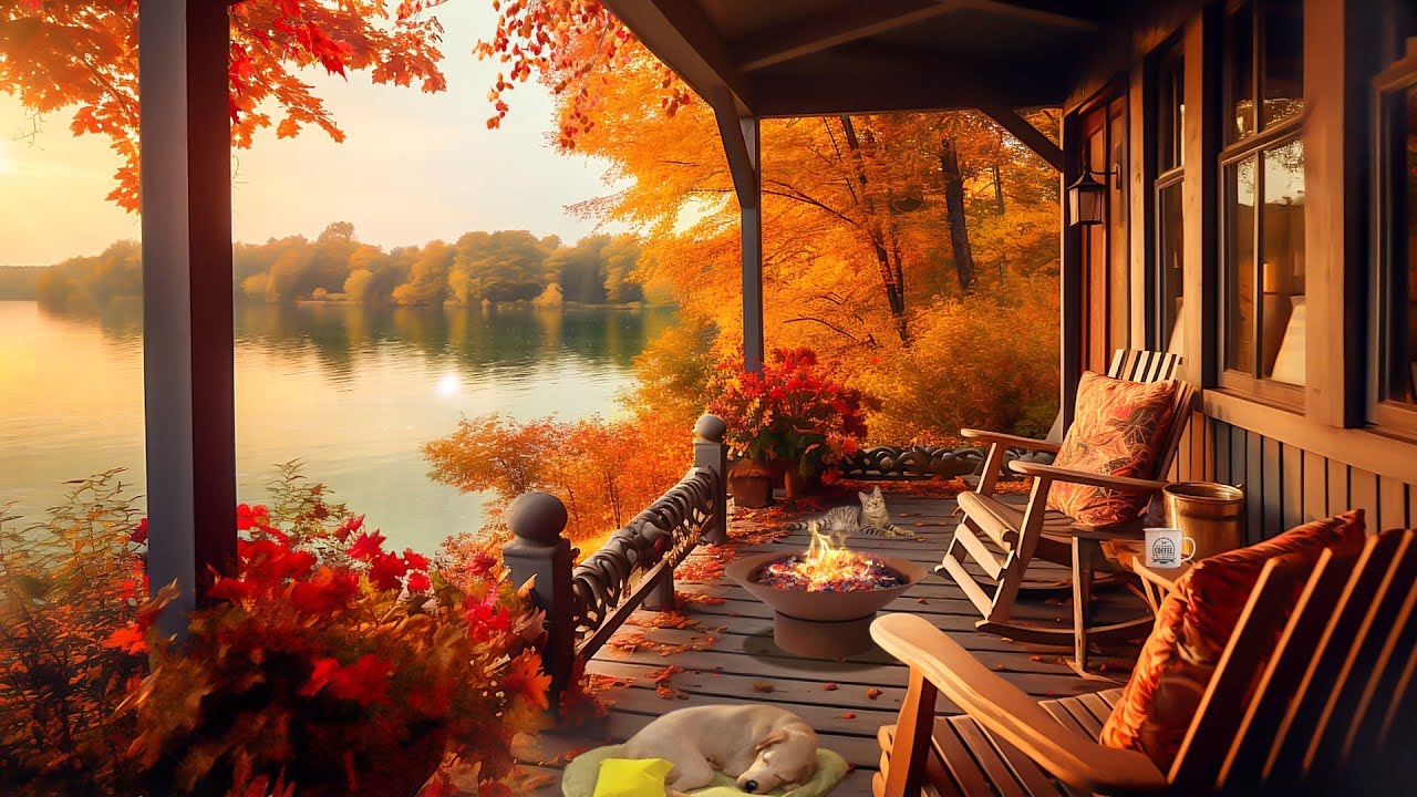 Cozy Autumn Porch By The Lake Autumn Forest Ambience Crackling
