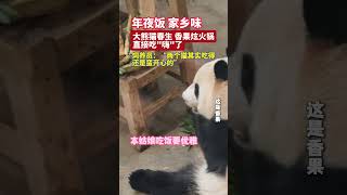 #四川熊猫杭州过年 #新春佳节 杭州动物园为熊猫馆的#春生 和#香果 准备了特色“清汤竹笋火锅”——鲜嫩竹笋、窝窝头“贡丸”及玫瑰花造型苹果，还原四川家乡风味。市民游客围观熊猫吃播，直呼“暖心又治愈”