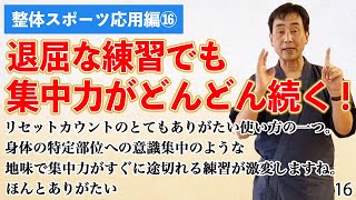 ⑯リセットカウントその2   例:五感の統合訓練　運動ではなくて意識集中の反復時すぐに集中が途切れるが、この方法ならどんどん集中が深まる