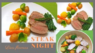 Grilled Veal Steak with Cream Sauce/Juicy Veal Steak with Grilled Vegetables