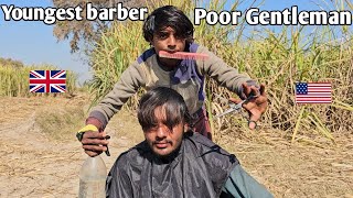 A poor hardworking Gentle man getting a fine haircut by Youngest Barber