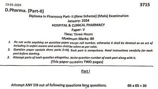 HOSPITAL \u0026 CLINICAL PHARMACY Paper 2024 D.Pharma. 2nd || RUHS #hospitalpharmacy #dpharmacy2ndyear