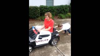 Great grandma riding power wheels!