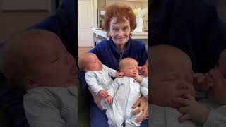 Great-Grandma rocking the Triplet hold! 🥰 #cute #triplets #baby #mom #grandma #pregnant