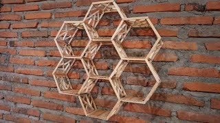 Diy wall shelf | How to make hexagon honeycomb shelves using popsicle sticks