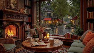Relaxing Rain on Street Outside Café ☕ Soft Jazz Piano & Cozy Rain Ambience for Relaxation