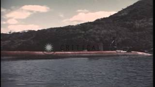 Damaged Japanese ships and submarines at Sasebo Harbor in Japan after World War I...HD Stock Footage