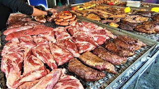 Street Food from Argentina. Huge Parillada. Asado, Angus, Loin, Ribs, Sausages