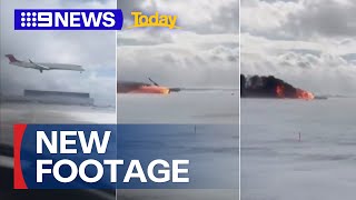 New footage of moment Delta Airlines plane crashes and flips in Canada | 9 News Australia