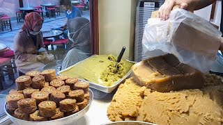 Turkish dessert - semolina with ice cream ( halva )  Turkish street food