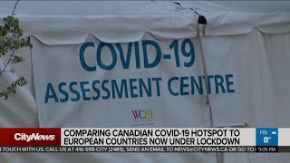 Comparing Canadian COVID-19 hotspots to European countries under lockdown